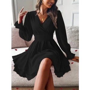 MDB Kadın Uzun Kollu Kruvaze Yakalı Mini Sandy Elbise