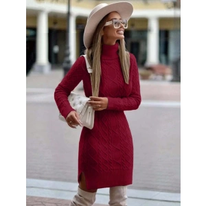 MDB Kadın Uzun Kollu Loren Yünlü Motifli Midi Boy Triko Elbise