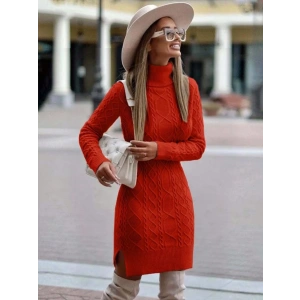 MDB Kadın Uzun Kollu Loren Yünlü Motifli Midi Boy Triko Elbise