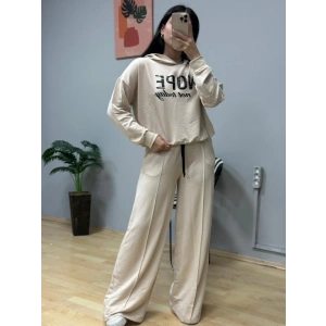 MDB Kadın Uzun Kollu Nope Baskılı Beli Ribanalı Ikili Takım