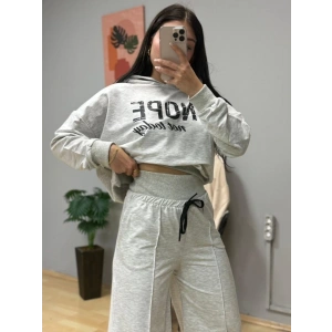 MDB Kadın Uzun Kollu Nope Baskılı Beli Ribanalı Ikili Takım