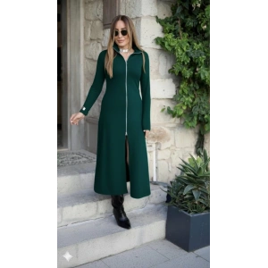 MDB Kadın Uzun Kollu önden Fermuarlı Ithal Krep Elbise