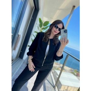 MDB Kadın Uzun Kollu önden Fermuarlı Modal Ceket Ve Pantolon Ikili Takım