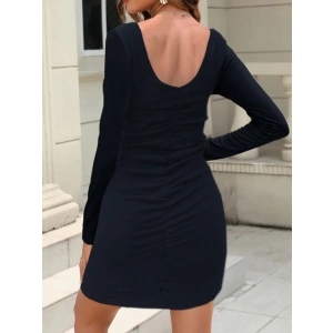 MDB Kadın Uzun Kollu Sırt Büzgü Detay Kaşkorse Elbise