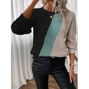 MDB Kadın Uzun Kollu üç Renk Triko Bluz