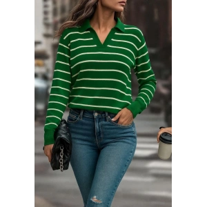 MDB Kadın Uzun Kollu V Yaka çizgili Triko Bluz