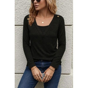 MDB Kadın Uzun Kollu V Yaka Düğme Detaylı Yumoş Bluz