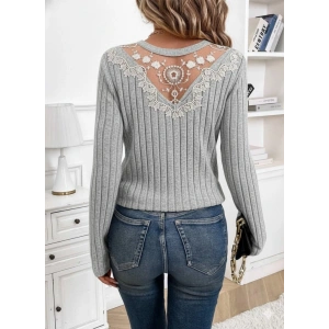 MDB Kadın Uzun Kollu V Yakalı Arkadan Dantel Detaylı şardonlu Kaşkorse Bluz