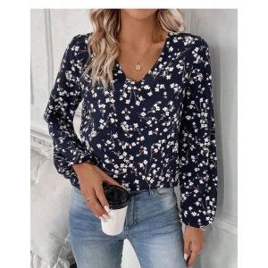 MDB Kadın Uzun Kollu V Yakalı çiçek Desenli Modal Bluz