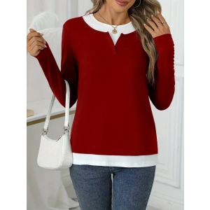 MDB Kadın Uzun Kollu V Yakalı çift Renkli Viskon Iki Iplik Bluz