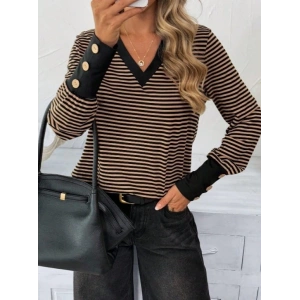 MDB Kadın Uzun Kollu V Yakalı Desenli Süprem Bluz