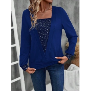 MDB Kadın Uzun Kollu V Yakalı Içi Süprem Desenli Dışı Viskon Bluz