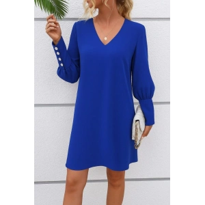 MDB Kadın Uzun Kollu V Yakalı Kısa Ithal Krep Elbise