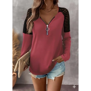 MDB Kadın Uzun Kollu Yakadan Fermuarlı Viskon Bluz