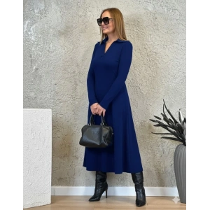 MDB Kadın Uzun Kollu Yakalı Midi Viskon Iki Iplik Elbise