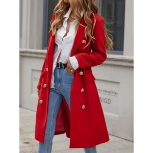 MDB Kadın Uzun Kollu Yakalı önden Düğmeli Midi Kaşe Kaban