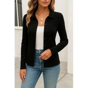 MDB Kadın Uzun Kollu Yakalı önden Düğmeli Triko Ceket