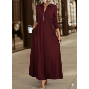 MDB Kadın Uzun Kollu Yakalı önden Fermuarlı Uzun Viskon Iki Iplik Elbise