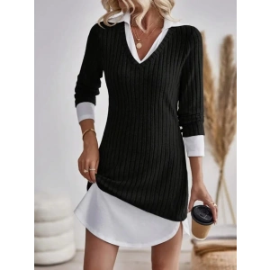 MDB Kadın Uzun Kollu Yakalı şardonlu Kaşkorse Dokuma Detaylı Elbise