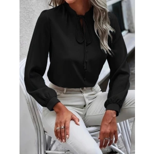 MDB Kadın Uzun Kollu Yakalı Yakadan Bağcıklı Düğmeli Sandy Bluz
