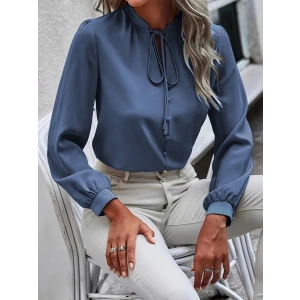 MDB Kadın Uzun Kollu Yakalı Yakadan Bağcıklı Düğmeli Sandy Bluz