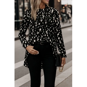 MDB Kadın Uzun Kollu Yarı Balıkçı Yaka Desenli Dokuma Bluz