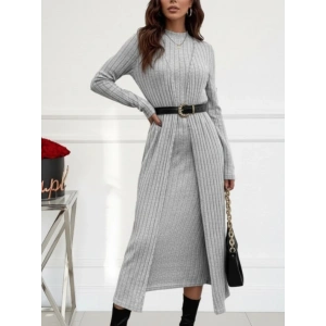 MDB Kadın Uzun Kollu Yarı Balıkçı Yaka şardonlu Kaşkorse Elbise Ve Uzun Hırka Ikili Takım