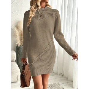 MDB Kadın Uzun Kollu Yuvarlak Yaka Mini Triko Elbise