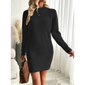 MDB Kadın Uzun Kollu Yuvarlak Yaka Mini Triko Elbise