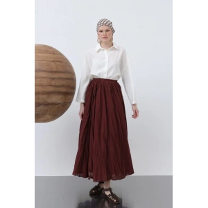 MDB Kadın Yüksek Bel Arkadan Fermuarlı Kırışık Geniş Kesimli Vural Etek