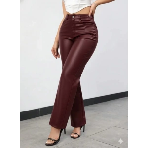 MDB Kadın Yüksek Bel Cepli Deri Pantolon