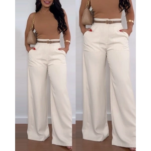 MDB Kadın Yüksek Bel Geniş Paça Detaylı Cepli Ithal Krep Pantolon