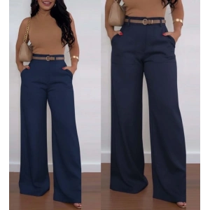 MDB Kadın Yüksek Bel Geniş Paça Detaylı Cepli Ithal Krep Pantolon