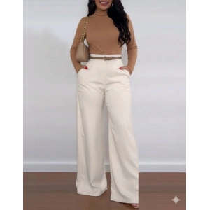 MDB Kadın Yüksek Bel Geniş Paça Detaylı Cepli Ithal Krep Pantolon