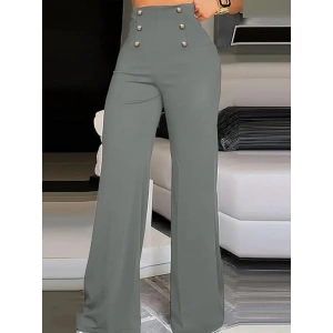 MDB Kadın Yüksek Bel önden Düğmeli Uzun Paçaya Doğru Geniş Ithal Krep Pantolon