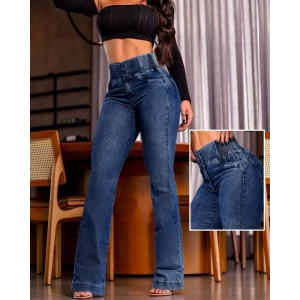 MDB Kadın Yüksek Bel Yanları Lastik önü Düğmeli Kot Pantolon