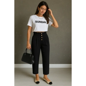 MDB Kadın Yüksek Belli önden Düğmeli Ithal Keten Pantolon