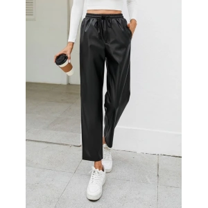 MDB Kadın Yüksel Bel Bağcıklı Deri Pantolon