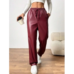 MDB Kadın Yüksel Bel Bağcıklı Deri Pantolon