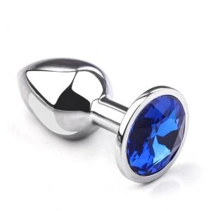 MDB Metal Elmas Taşlı Anal Plug Mavi Orta Boy
