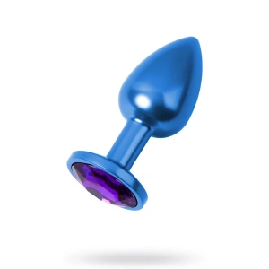 MDB Metal Mor Taşlı Mavi Anal Plug Orta Boy