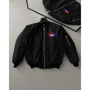 MDB Tam Fermuarlı Uzun Kol Baskılı Bomber Ceket  iyah