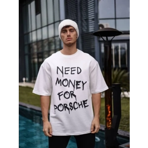 MDB Unisex Bisiklet Yaka Baskılı Oversize Thirt  Beyaz