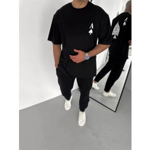 MDB Unisex Bisiklet Yaka Baskılı Oversize Thirt  iyah