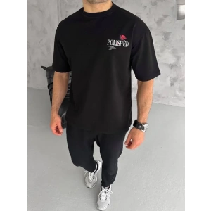 MDB Unisex Bisiklet Yaka Baskılı Oversize Thirt  iyah