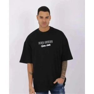 MDB Unisex Bisiklet Yaka Baskılı Oversize Thirt  iyah