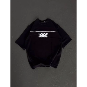 MDB Unisex Bisiklet Yaka Baskılı Oversize Thirt  iyah