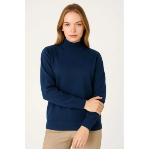 MDB Yarım Boğaz Triko Kazak Yumuşak Dokulu Pamuklu Ince Dokuma, Uzun Kollu Rahat Regular Kalıp  acivert