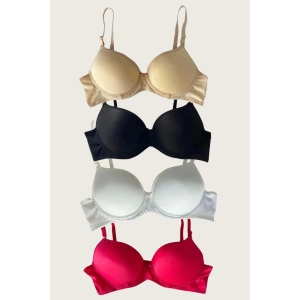 MDB MdbShop Siyah-Beyaz-Kırmızı-Ten 4lü İçi Boş Micro Balenli Günlük Tek Desteksiz Sütyen