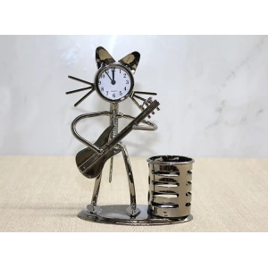 MDB Metal Gitar Çalan Müzisyen Kedi Saat Ve Kalemlik